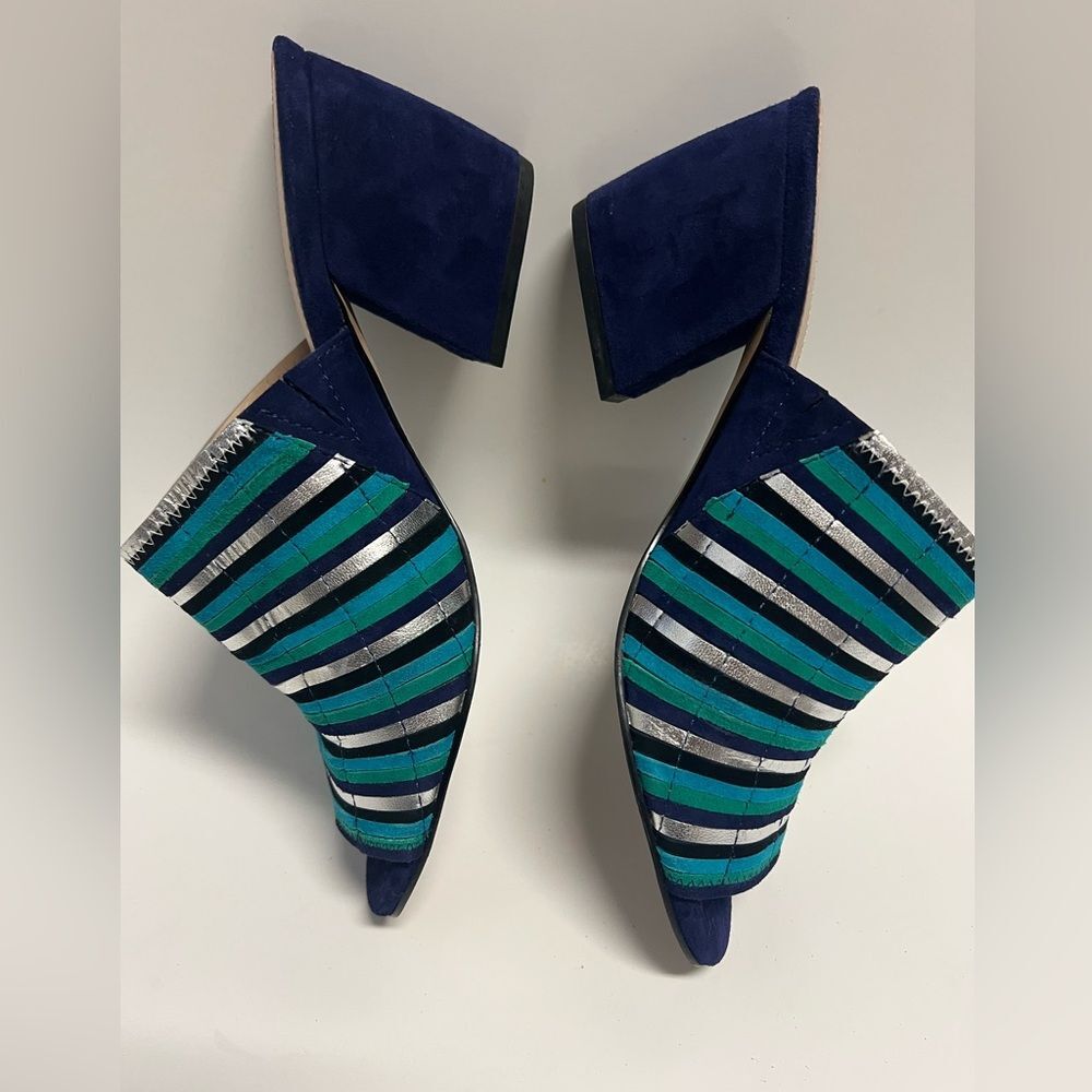 Botkier New York Striped Suede Block Heel Mules Size 8